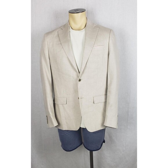 Robert Graham Blazer Mens 40R Beige Linen Modern Fit Sport Coat Paisley Lining - Picture 1 of 12